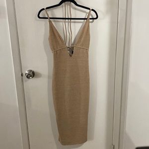 Beige/Nude : Knit spaghetti strap dress - adjustable straps - lace up back